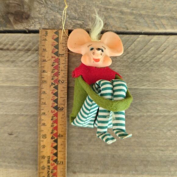 Vtg Kitschy Mouse Knee Hugger Christmas Ornament Made in Japan Anthropomorphic - Picture 10 of 10